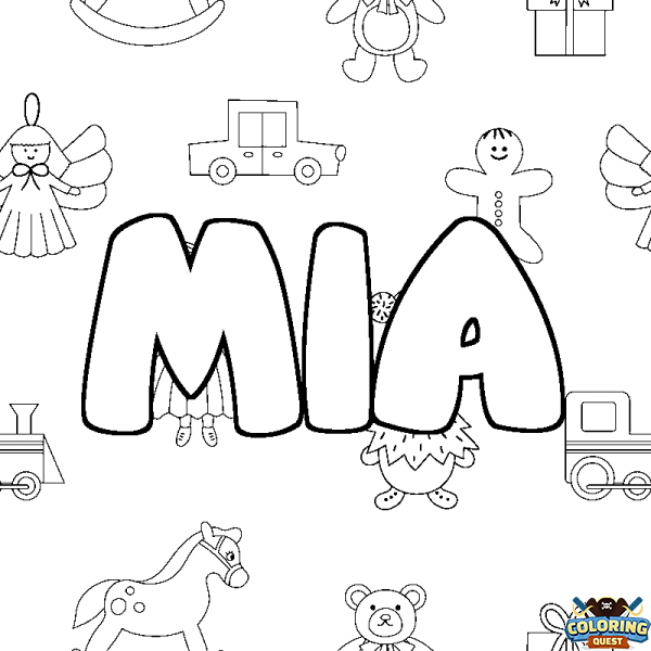 Coloring page first name MIA - Toys background