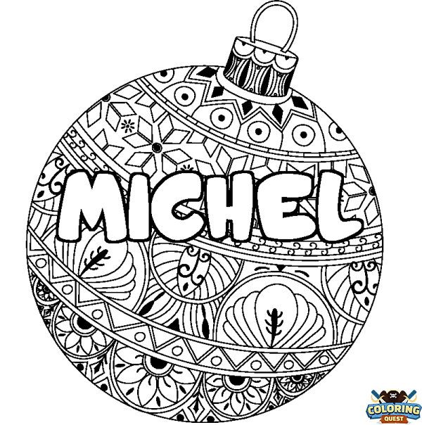 Coloring page first name MICHEL - Christmas tree bulb background