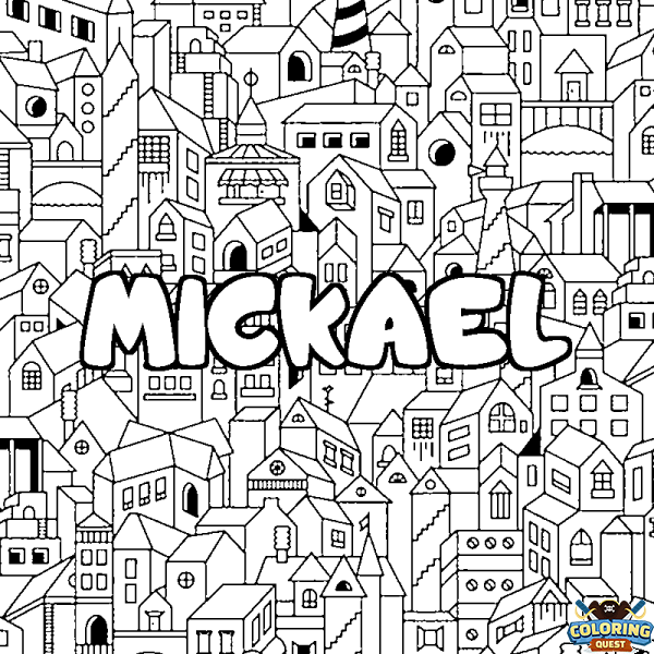 Coloring page first name MICKAEL - City background
