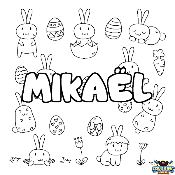 Coloring page first name MIKA&Euml;L - Easter background