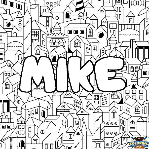 Coloring page first name MIKE - City background