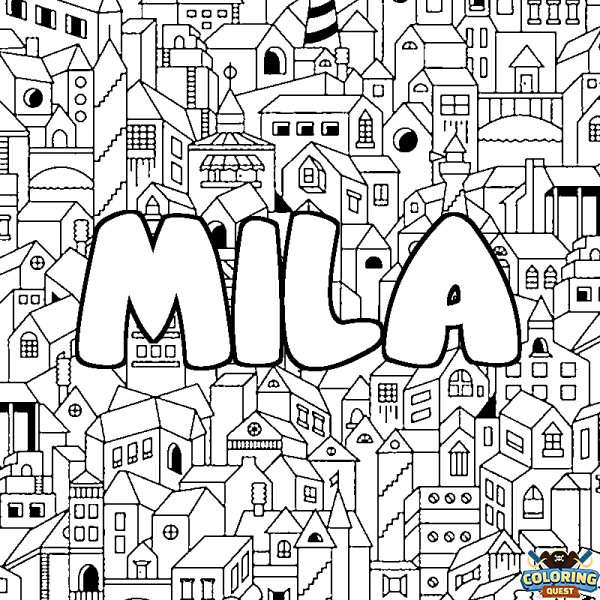 Coloring page first name MILA - City background