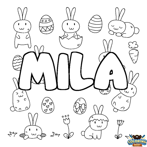 Coloring page first name MILA - Easter background