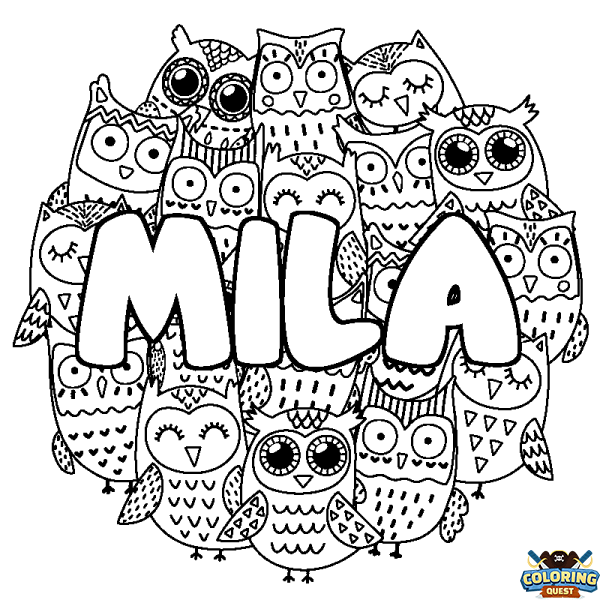 Coloring page first name MILA - Owls background