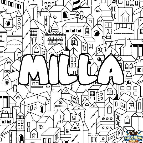 Coloring page first name MILLA - City background