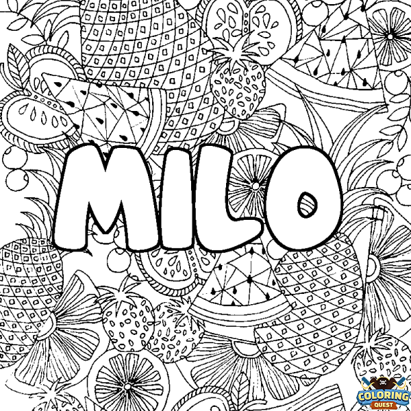 Coloring page first name MILO - Fruits mandala background