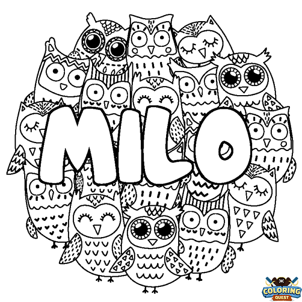 Coloring page first name MILO - Owls background