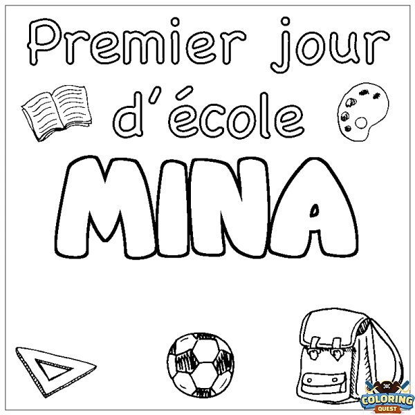 Coloring page first name MINA - School First day background