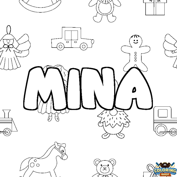 Coloring page first name MINA - Toys background