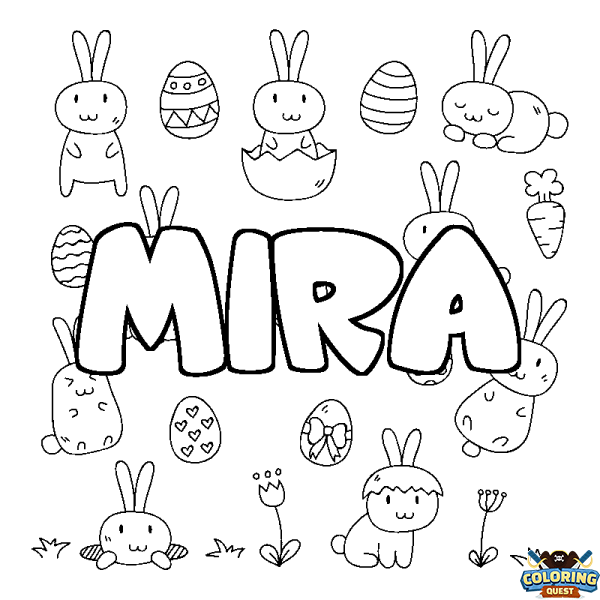 Coloring page first name MIRA - Easter background