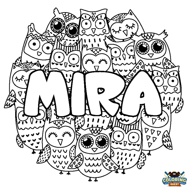 Coloring page first name MIRA - Owls background