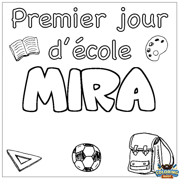 Coloring page first name MIRA - School First day background