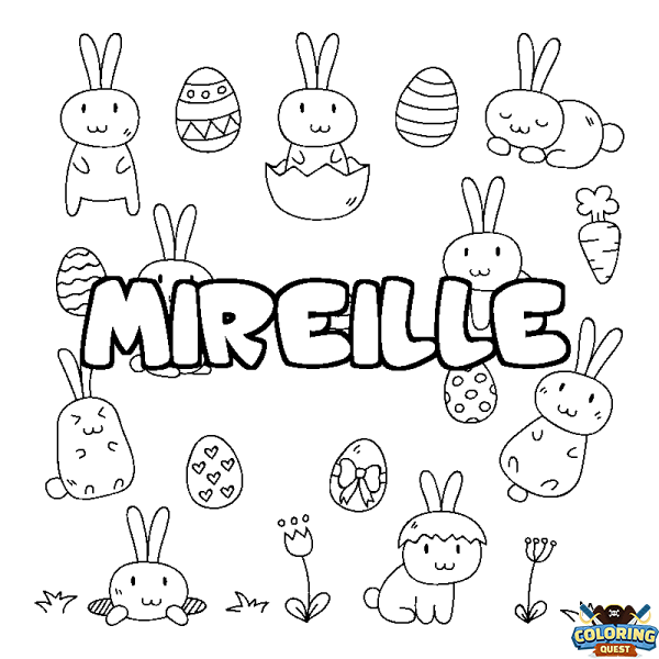 Coloring page first name MIREILLE - Easter background