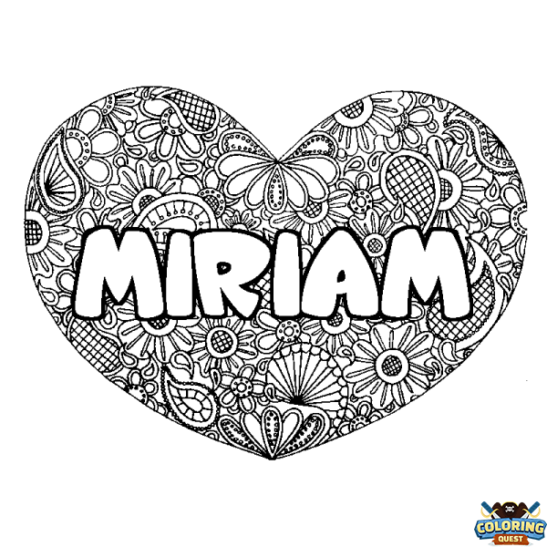 Coloring page first name MIRIAM - Heart mandala background