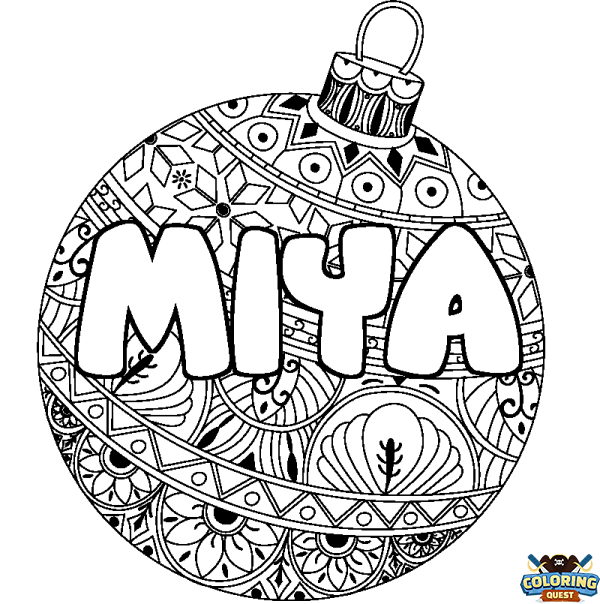 Coloring page first name MIYA - Christmas tree bulb background