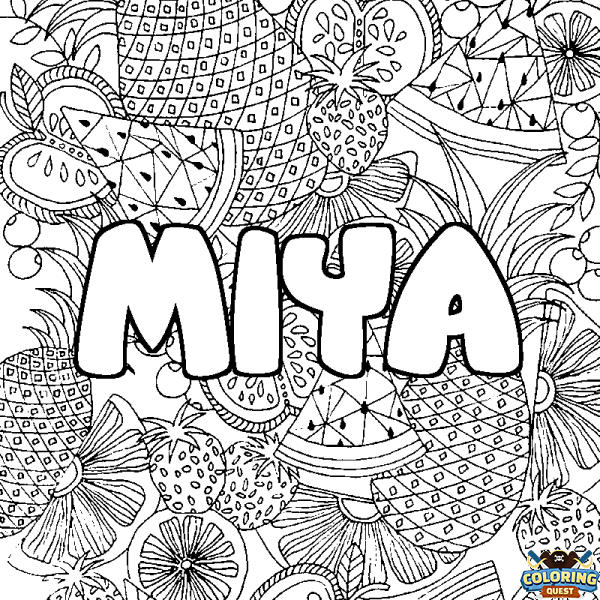 Coloring page first name MIYA - Fruits mandala background