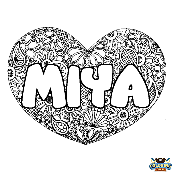 Coloring page first name MIYA - Heart mandala background