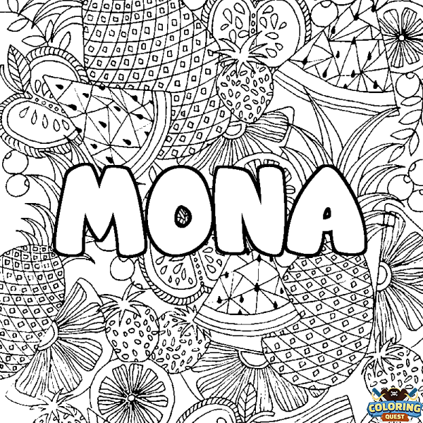 Coloring page first name MONA - Fruits mandala background