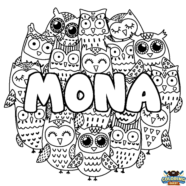 Coloring page first name MONA - Owls background