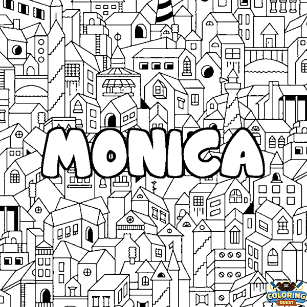 Coloring page first name MONICA - City background