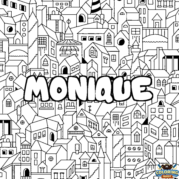 Coloring page first name MONIQUE - City background