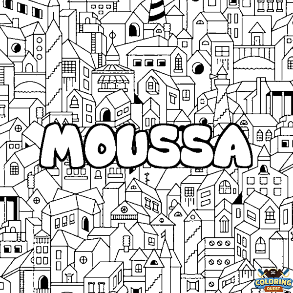 Coloring page first name MOUSSA - City background