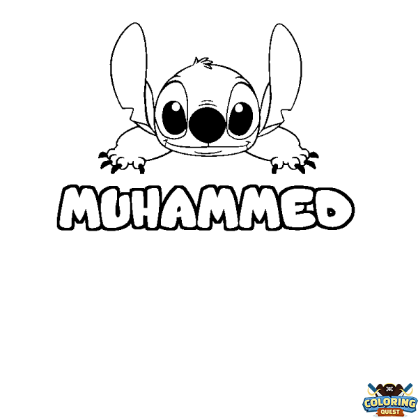 Coloring page first name MUHAMMED - Stitch background