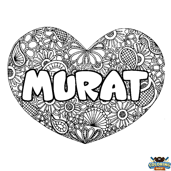 Coloring page first name MURAT - Heart mandala background