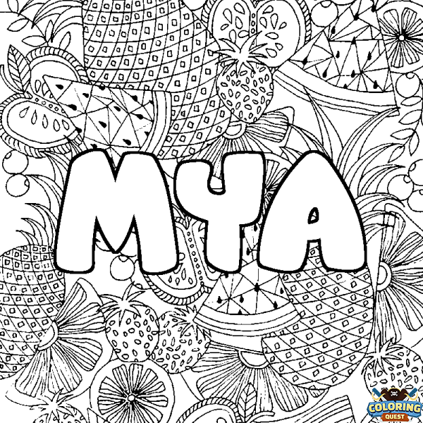 Coloring page first name MYA - Fruits mandala background