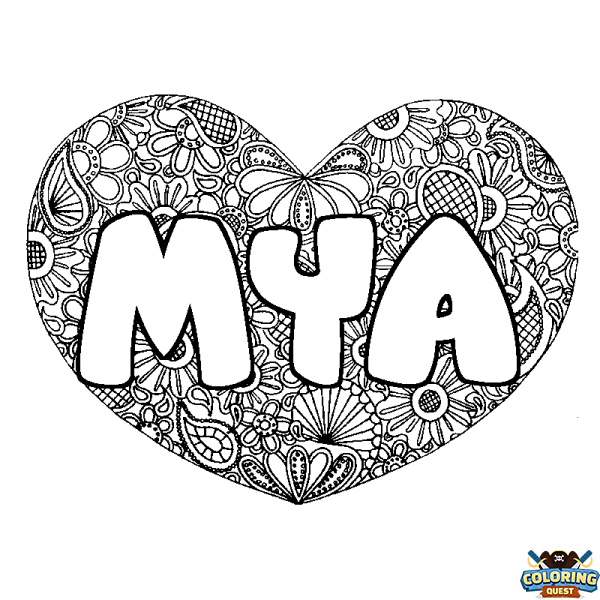 Coloring page first name MYA - Heart mandala background