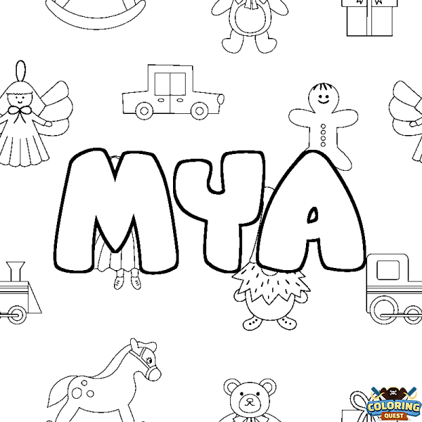 Coloring page first name MYA - Toys background