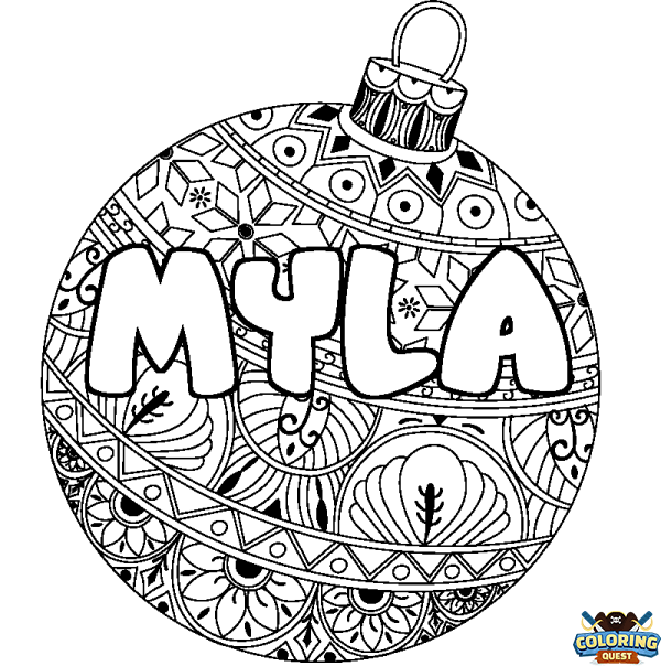 Coloring page first name MYLA - Christmas tree bulb background