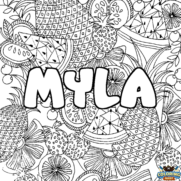 Coloring page first name MYLA - Fruits mandala background