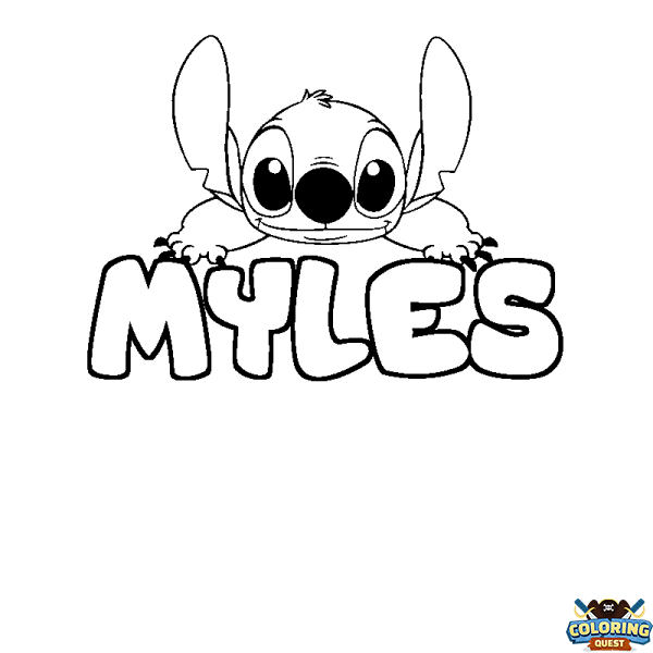 Coloring page first name MYLES - Stitch background