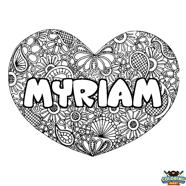 Coloring page first name MYRIAM - Heart mandala background