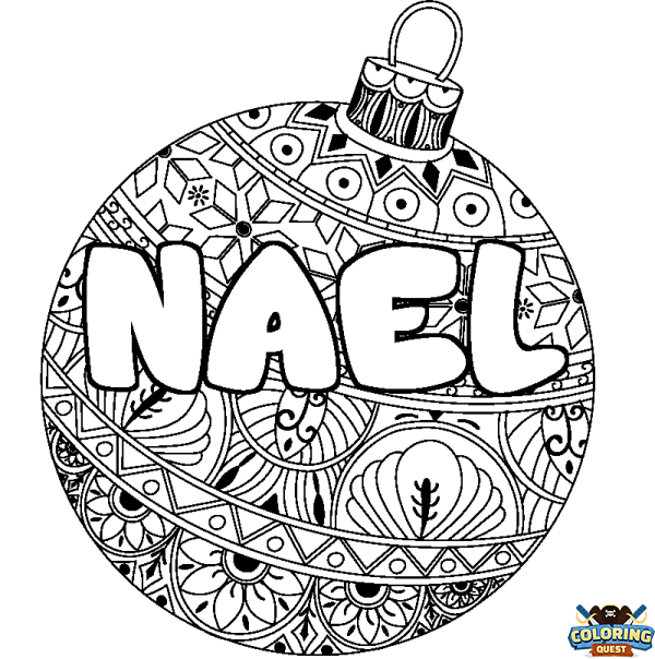 Coloring page first name NAEL - Christmas tree bulb background