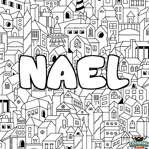 Coloring page first name NAEL - City background