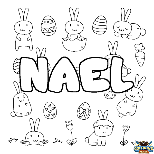 Coloring page first name NAEL - Easter background