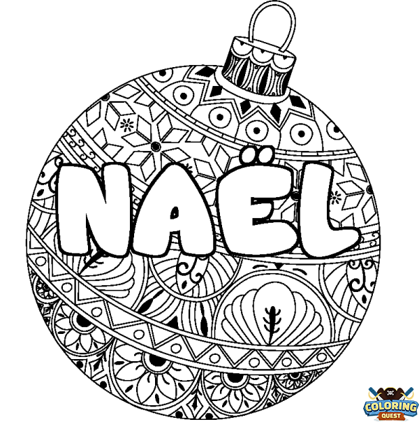 Coloring page first name NA&Euml;L - Christmas tree bulb background