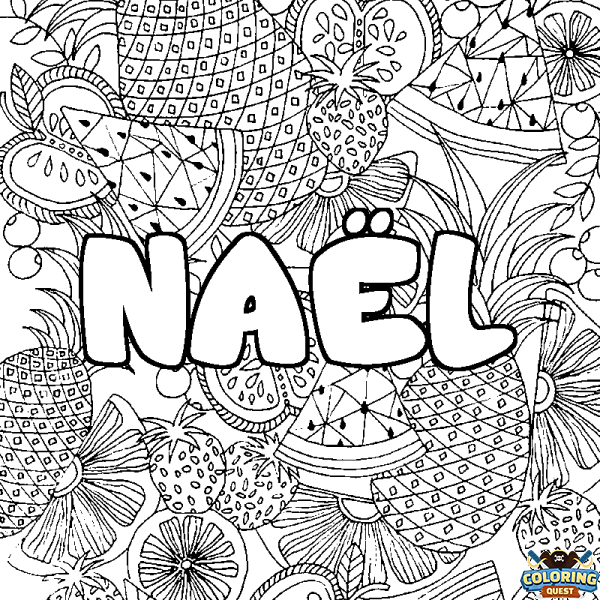 Coloring page first name NA&Euml;L - Fruits mandala background