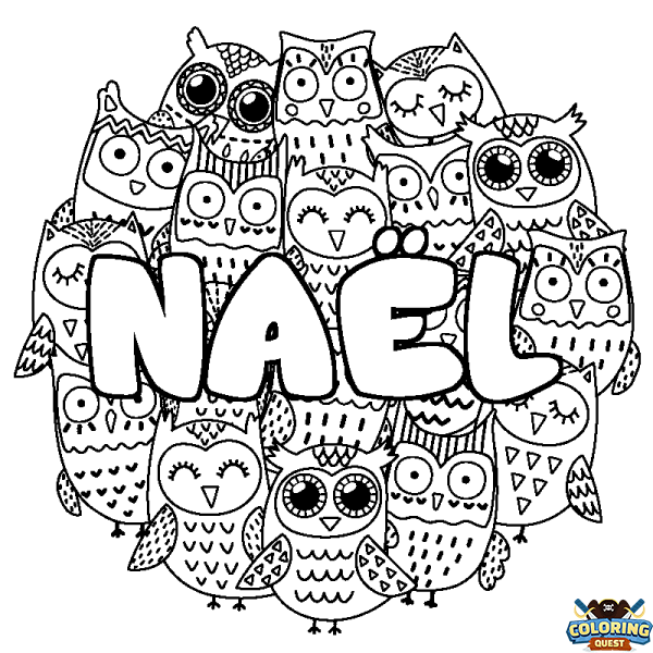 Coloring page first name NA&Euml;L - Owls background