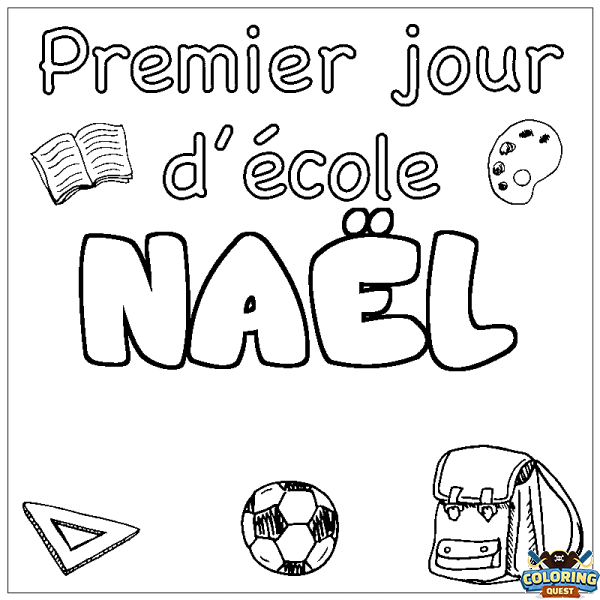 Coloring page first name NA&Euml;L - School First day background