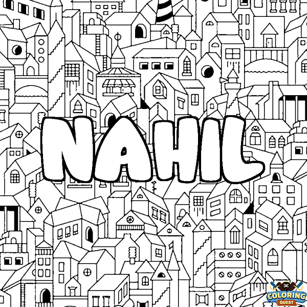 Coloring page first name NAHIL - City background