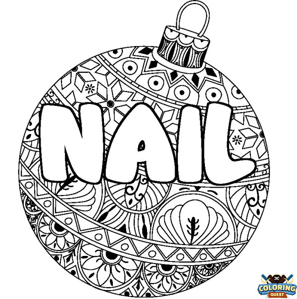 Coloring page first name NAIL - Christmas tree bulb background