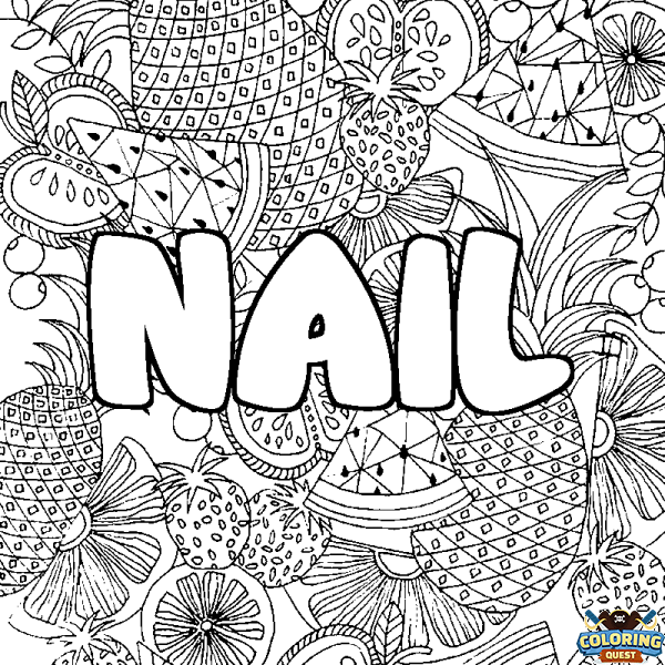 Coloring page first name NAIL - Fruits mandala background