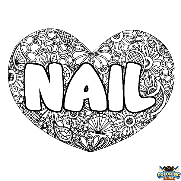 Coloring page first name NAIL - Heart mandala background