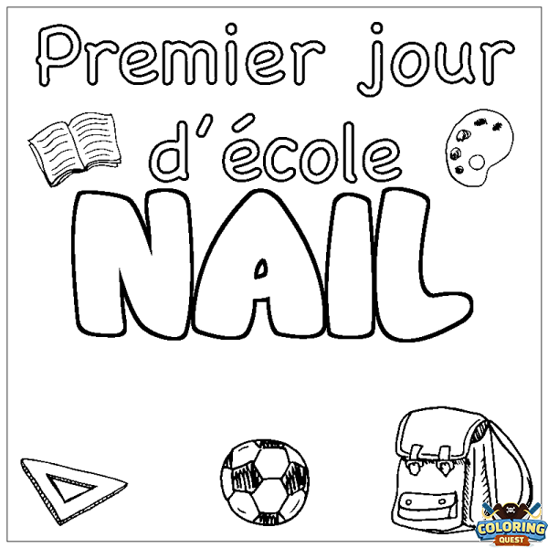 Coloring page first name NAIL - School First day background