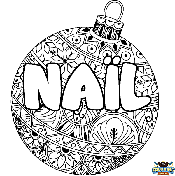 Coloring page first name NA&Iuml;L - Christmas tree bulb background