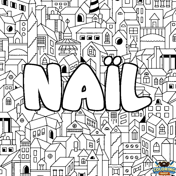 Coloring page first name NA&Iuml;L - City background