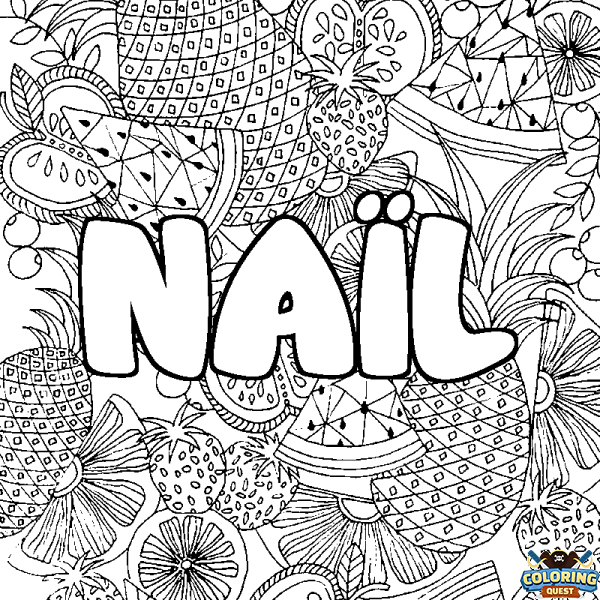 Coloring page first name NA&Iuml;L - Fruits mandala background